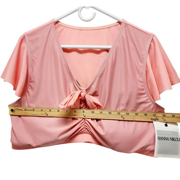 Plus Size 22W Pink V-Neck Crop Top Flutter Sleeves Front Knot Hanna Nikole - Picture 4 of 10